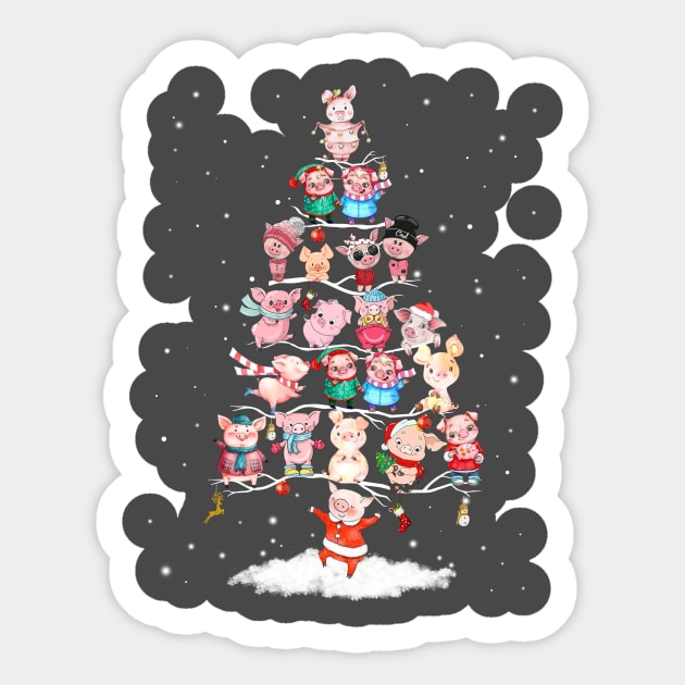 Winter Pig Tree Snow Merry Christmas. Sticker by tonydale